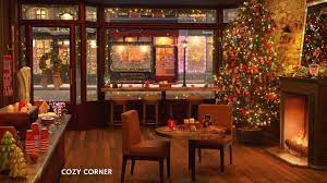 Cozy Christmas Coffee Shop Ambience With Christmas Music Fireplace And Coffee Shop Background Noise Youtube