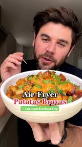 Delicious Air-Fryer Patatas Bravas with Coconut Harissa Dip