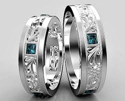 Matching Wedding Band Set His And Hers Blue Diamond Wedding Etsy Diamond Wedding Band Sets Blue Diamond Wedding Band Diamond Wedding Bands