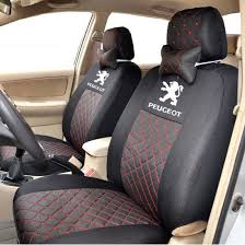 Grey Red Black Beige Silk Material Embroidery Car Logo Car Seat Cover For Peugeot 206 207 307 308 301 407 3008 With Neck Car Seats Carseat Cover Seat Cover