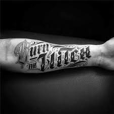 Mens forearms bold black lettering tattoo. 86 Word Tattoo Ideas Best Designs Canadian Tattoos