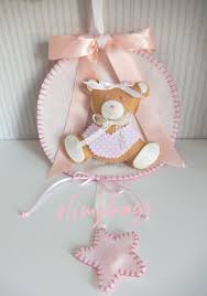 Fiocco Nascita Sopraculla Rosa Da Bambina Con Orsetta E Stellina Da Appendere Ghirlanda In Feltro Fiocchi Nascita