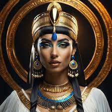 Create a captivating portrait of Queen Cleopatra front facing camera
