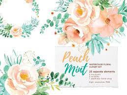 Peach Mint Floral Clipart Set Watercolor Flowers Clip Art Etsy Flower Clipart Floral Watercolor Clip Art
