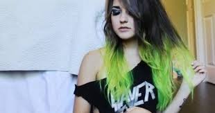 Black Hair With Neon Green Tips Neon Green Hair Dip Dye Hair Hair Styles