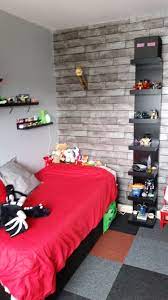 Living room wallpaper ideas uk. Minecraft Bedroom Using Ikea Furniture In Black Red Grey Colour Scheme Wooden Plank Effect Wallpap Red Boys Bedroom Teenage Bedroom Ideas Ikea Bedroom Red