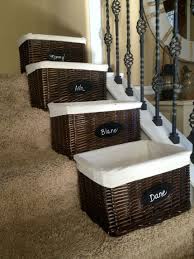 Organzing With Baskets On Stairs Organizing With Baskets Stair Basket Basket Organization