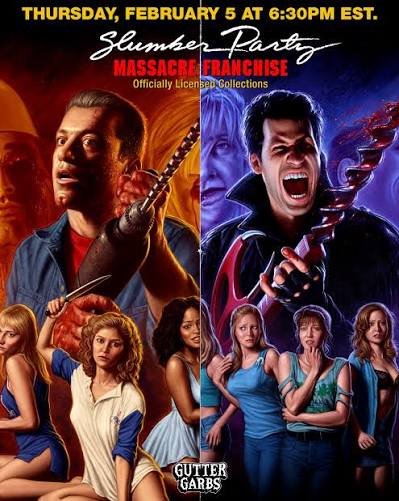 Our new, officially licensed Slumber Party Massacre Franchise collection -  featuring The Slumber Party Massacre (1982) and Slumber Party Massacre II  (1987) - drops Thursday, February 5 at 6:30pm EST. This collection