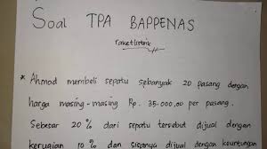 Tes berbasis komputer ini digelar hingga 24 juli 2018. Soal Cerita Tes Numerik Tpa Bappenas Untuk Lpdp Pasca Sarjana Dll Harga Jual Sepatu Youtube