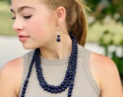 Navy Blue Statement Necklace Jewelry, Chunky Jewelry Big Beaded 3 Strand  Necklace, Cadet Blue Necklace, Dark Blue Jewelry