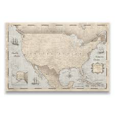 Vintage chrome state map greetings postcard from california. Usa Travel Map Pin Board With Push Pins Rustic Vintage Conquest Maps Llc