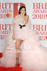 Clad in a princess pink voluminous gown, the raven haired star was a vision, and made herself comfortable on the red carpet by sitting down to pose. Dua Lipa Pearl Pink Strapless High Low Tulle Ball Gown 2018 Brit Awards Red Carpet Thecelebritydresses