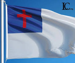 The cross is red, typical of christ's blood. Flag Liberty Counsel