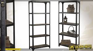 Photo étagère de rangement sur roulettes en bois et métal noir style industriel. Etagere En Bois Et Metal De Style Industriel 205 Cm