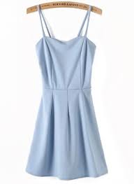 Light Blue Spaghetti Straps Skater Short Dress Sheinside Com Short Dresses Light Blue Casual Dress Blue Dress Short
