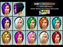 11 Recolors Of The Short Wedge Hairstyle In Black With Different Colored Streaks In The Front The Streaks Short Wedges Sims 4 Short Hair Streaks In Black Hair
