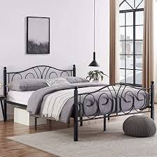 Best platform storage bed without headboard with 6 drawers by prepac. Amazon Com Vecelo Metal Platform Bed Frame Mattress Foundation With Deluxe Headboard Footboard No Box Spring Needed Heavy Duty Easy Set Up Full Black Furniture Decor