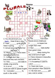 Smart, easy and fun crossword puzzles to get your day started with a smile. Plurals Crossword And Sentences Completion Puzzle With Answer Key Esl Worksheet By David Lisgo