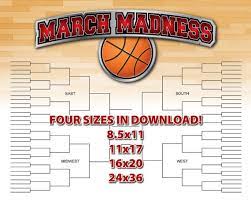 March Madness Basketball Brackets Chart In Four Sizes Printable Digital Instant Download March Madness Basketball March Madness Basketball Bracket