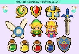 Zelda Sprites Perler Magnets Necklaces Link Potions Hylian Shield Master Sword Kokiri 39 S Emerald Goron 39 S Perler Magnet Pixel Art Bead Sprite