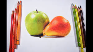 Drawing A Green Apple And Pear Faber Castell Polychromos Color Pencil Drawing Drawing Apple Pear Drawing