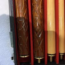 Your sim cannot interact with this item. Vintage Hand Carved Tiki Themed Travel Pool Cue In Case 5 Piece Set Chairish