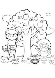 Kids Picking Apple Coloring Page For Kids In 2020 Apple Coloring Pages Fruit Coloring Pages Tree Coloring Page