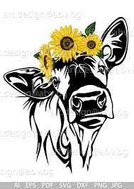 Vector Cow With Sunflowers Heifer Calf Head Ai Png Eps Etsy Art Art Prints Cow Art