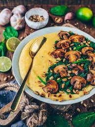 Creamy Vegan Polenta With Mushrooms And Spinach Bianca Zapatka Recipes Rezept Rezepte Polenta Einfache Gerichte