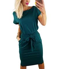 Asskdan Women S Casual Short Sleeve Knee Length Belted Dr Https Www Amazon Com Dp B07c1q2jn9 Very Short Dress Short Sleeve Dresses Latest Fashion Dresses