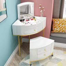 White Corner Makeup Vanity Table With