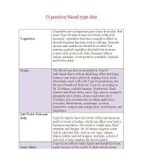 o negative blood type diet plan