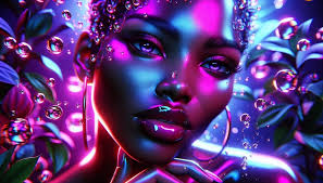 hyper-realistic portrait featuring an African-American female face. 4  versions.