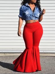 Women's plus size wide leg palazzo pants. Red Draped High Waisted Extreme Flare Bell Bottom Vintage Long Pants Pants Bottoms