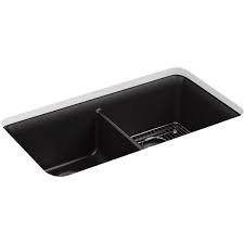 It has a rating of 5.0 with 11 reviews. Kohler K 8199 Cm1 Matte Black Cairn 33 1 2 Neoroc Granite Composite Undermount Double Equal Basin Kitchen Sink With One Sink Rack Included Faucetdirect Com