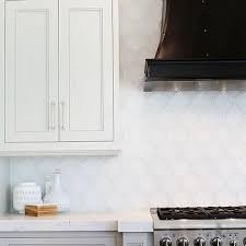Black And White French Kitchen With White Glass Arabesque Backsplash Tile Love Love Lo Arabesque Tile Backsplash Glass Tile Backsplash Kitchen Arabesque Tile