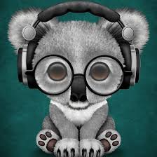 Cute Baby Koala Bear Dj Wearing Headphones On Blue By Jeff Bartels Cute Animal Drawings Koala Drawing Cute Animals