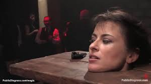 Brunette French slave Cecilia Vega is locked in device gets pussy vibed  then in inverted suspension mouth fucked by big cock John Strong in public  - XNXX.COM