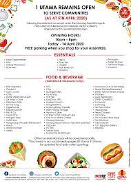 Explore 1 utama's official twitter feed!. 1utamashoppingcentre Ø¯Ø± ØªÙˆÛŒÛŒØªØ± 1 Utama S Opening Listing Of Essential Shops Services And F B S To Serve Communities As At 5 April 2020 Free Parking Till 14 April 2020 Grab And Go