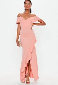 Missguided Peach Strappy Cold Shoulder Maxi Dress Dresses Womens Dresses Women Dress Online