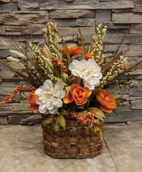 This Handcrafted Arrangement Features Orange Flowers Surrounded By White Dahlias Leav Fall Flower Arrangements Fall Floral Arrangements Fall Thanksgiving Decor