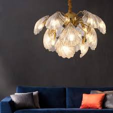 Clear Glass Shell Chandelier Modernism 13 15 Bulbs 23 5 27 Wide Living Room Hanging Ceiling Light In Brass Beautifulhalo Com