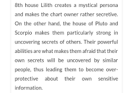 Feels most authentic when she can journey (short distances), engages in intelligent contact/ dialogue. The Affects Of Black Moon Lilith In The Eigth House Of Sex And Regeneration Zodiac Amino