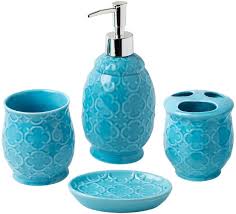A wide variety of bath accessories ceramic options are available to you, such as function, usage, and material. Bathroom Designer 4 Piece Ceramic Bath Accessory Set Includes Liquid Soap Or Lotion Dispenser W Toothbrush Holder Tumbler Soap Dish Moroccan Trellis Bath Accessories Set Holds 15 6oz Walmart Com Walmart Com