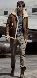 Mens B 3 B 6 Sheepskin Shearling Bomber Jacket Brown Color Brown Jacket Outfit Men Bomber Jacket Outfit Mens Shearling Jacket