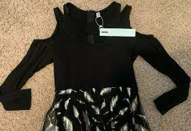 DRESSFO Black & Silver Leaf Cold Shoulder Dress Size 4 NWT | eBay