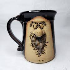 vintage PETER PETRIE funny ugly face bearded 3D mug cup pottery 1970s