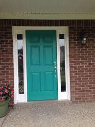 We did not find results for: Teal Or Aqua Front Door With Brick House Painted Two Coats Over A Dark Brown With Sherwin Williams Paint Front Door Color Ideas Front Door Colors Front Door