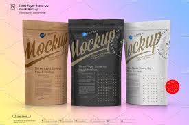 Download Three Paper Doy Pack Pouch Mockup Packaging Mockup Mockup Paper Stand PSD Mockup Templates