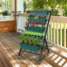 Drain holes allow excess water to drain out. Kinbor 5 Tier Vertical Raised Garden Bed Elevated Freestanding Planter Box With 5 Containers Herb Flower Plant Stand On Wheels Overstock 31673519